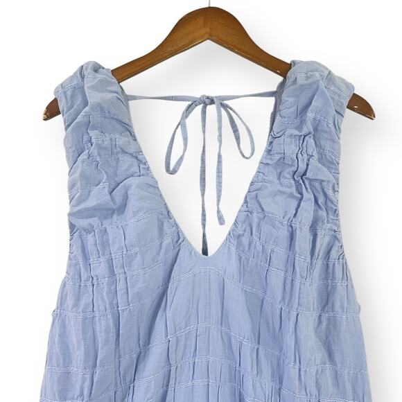 Free People Dress Agatha Midi Blue Long Oversize Boho Textured Lagenlook Medium - Picture 4 of 11
